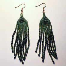 Load image into Gallery viewer, Emerald and Black Fringe Earrings
