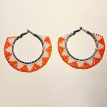 Load image into Gallery viewer, Peach Direction Beaded Hoops Earrings

