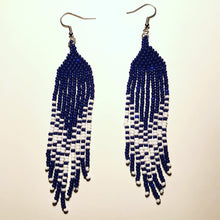Load image into Gallery viewer, Blue and White Fringe Earrings
