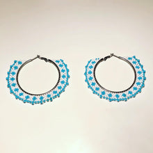 Load image into Gallery viewer, Fancy Turquoise Beaded Hoop Earrings

