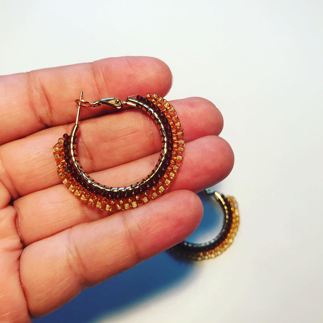 Small Tree Ring Beaded Hoop Earrings