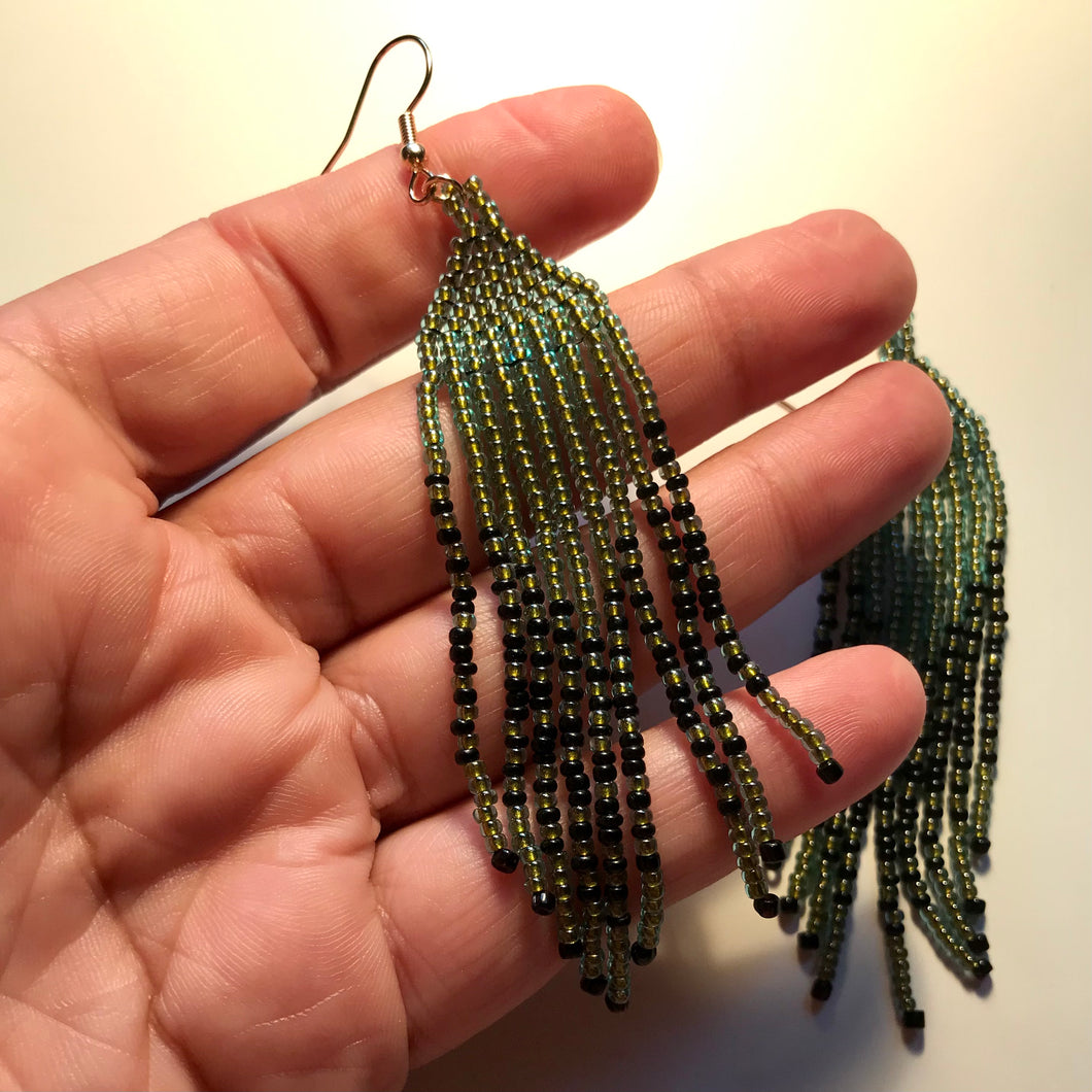 Emerald and Black Fringe Earrings